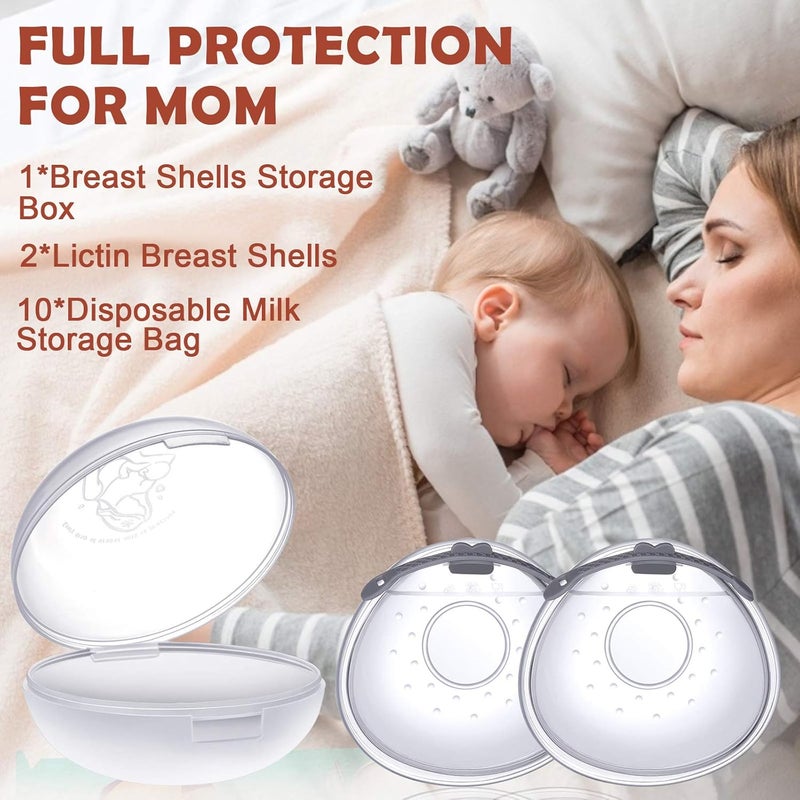 Lictin Breast Cup Set - Protection Milk Collection Tray with Soft and Reusable Nursing Pads (2 Pieces) with 10 Breast Milk Bags - Image 2